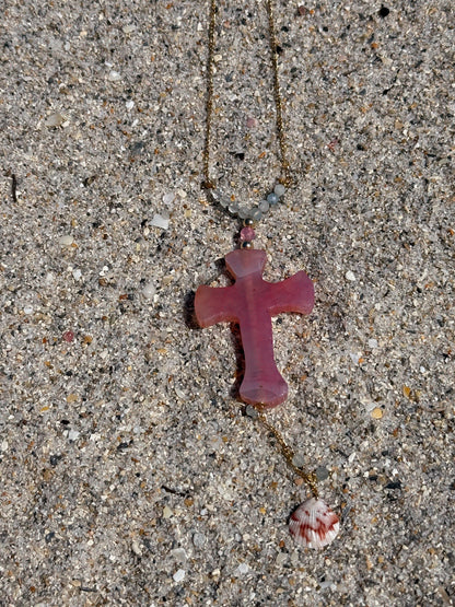 The "Hibiscus" Cross Lariat Necklace
