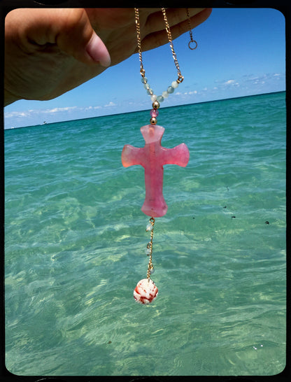 The "Hibiscus" Cross Lariat Necklace