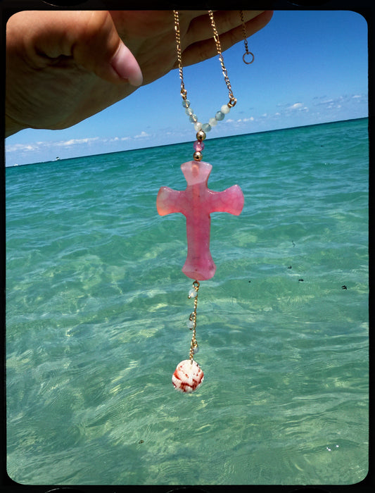 The "Hibiscus" Cross Lariat Necklace