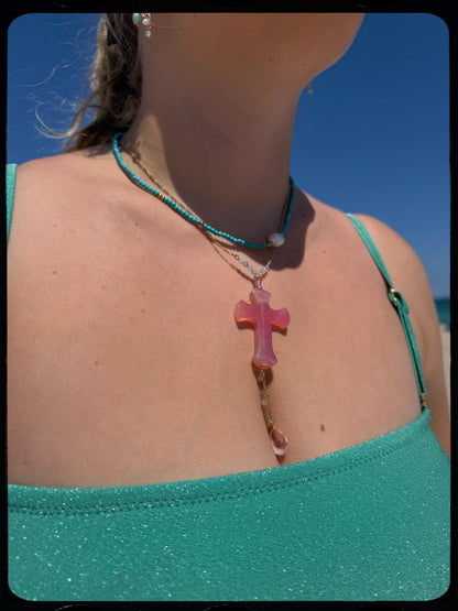 The "Hibiscus" Cross Lariat Necklace