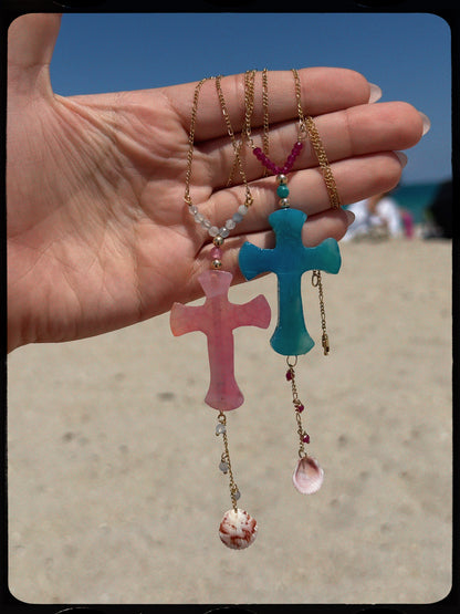 The "Hibiscus" Cross Lariat Necklace