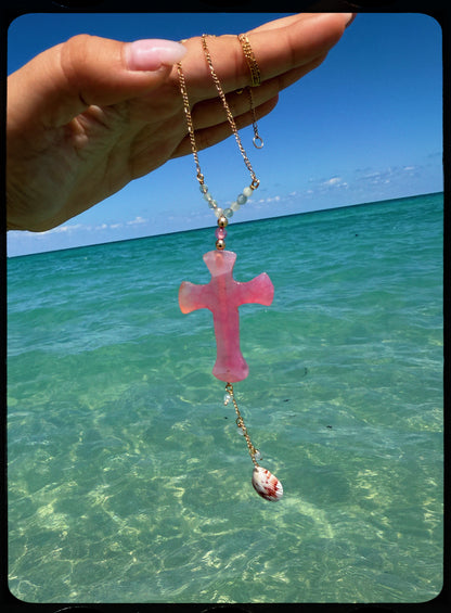 The "Hibiscus" Cross Lariat Necklace