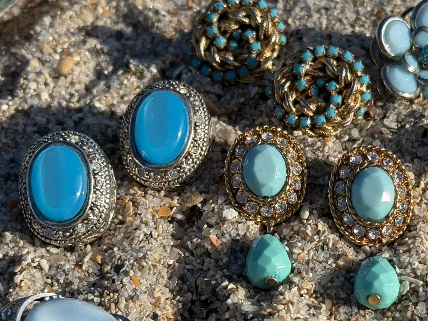 "Glowing Waters" Vintage Clip-On Earrings with Blue Cabochon and Rhinestones Signed Best